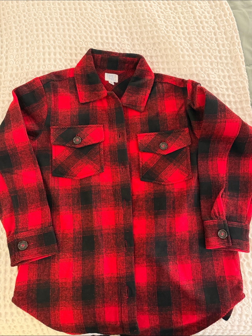 Time and Tru Red and Black Plaid Button-Down Shirt